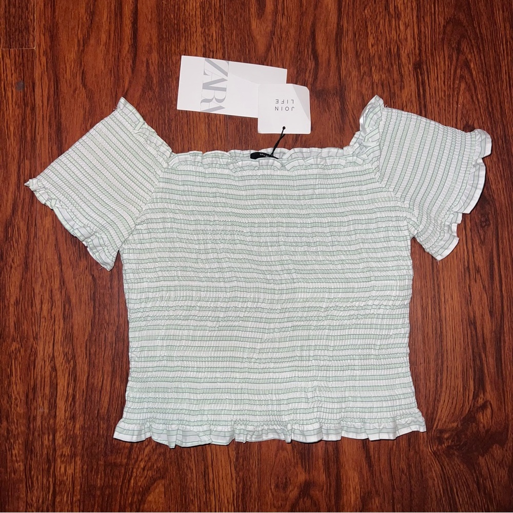 Zara Mint Green Ruffle Sleeve Crop Top